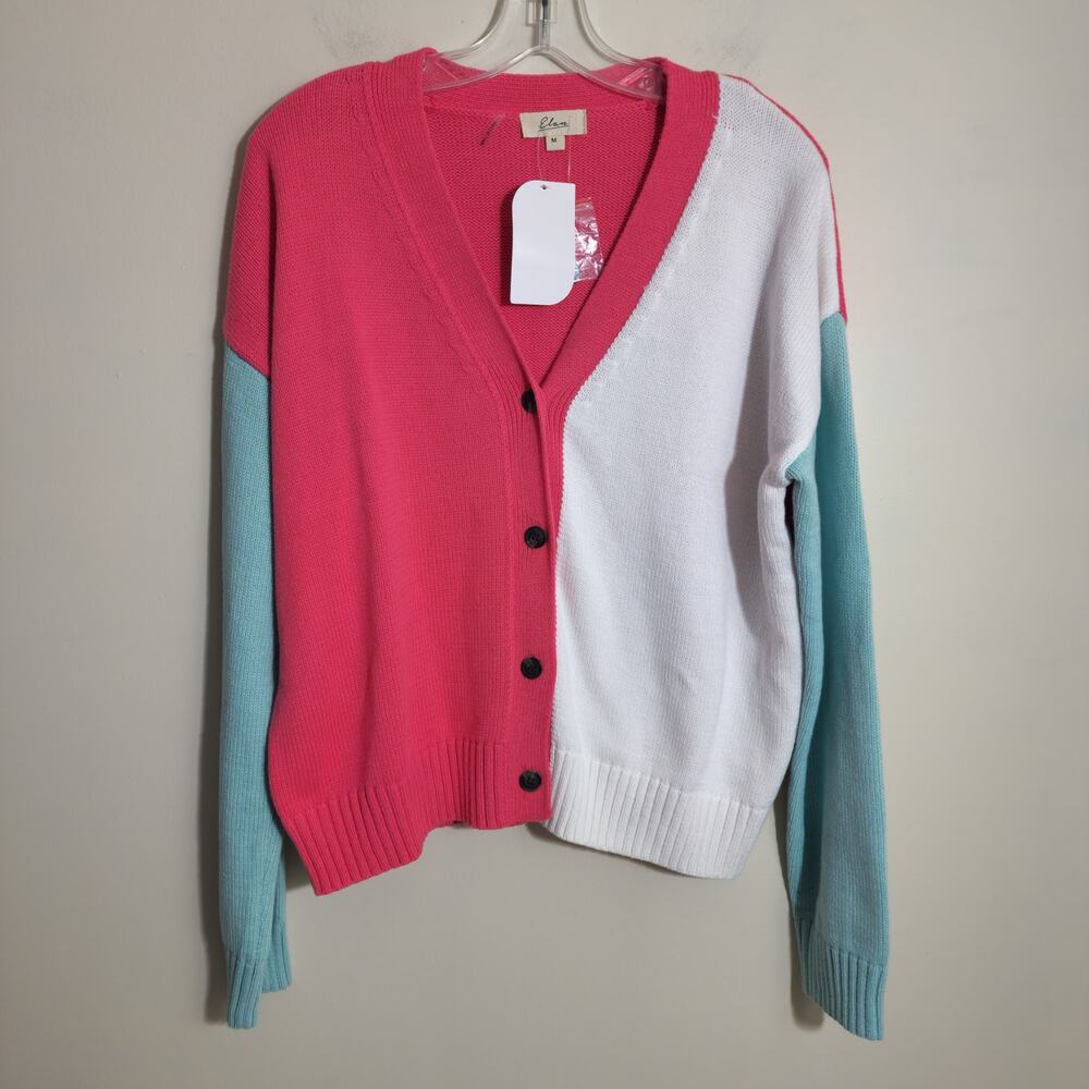 Elan NWT oversized color block v-neck button front cardigan sweater woman's sz M